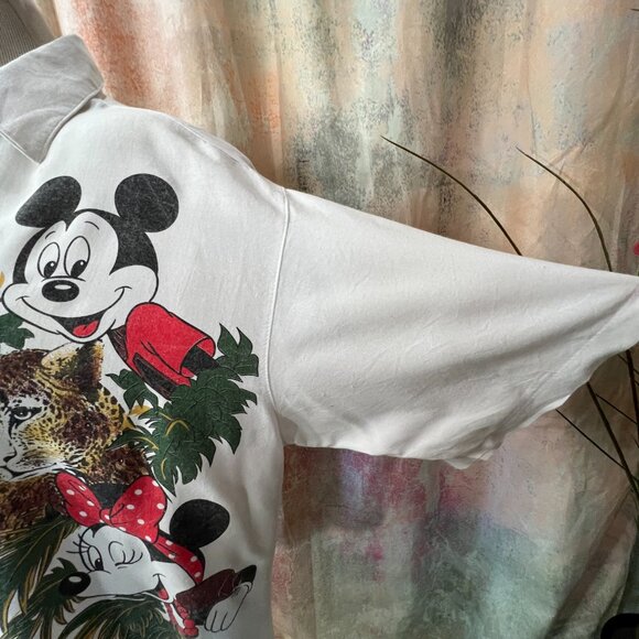 Vintageπ Disney Design Mickey Short Sleeves Cotton Blend Button Down Blouse - Picture 5 of 12